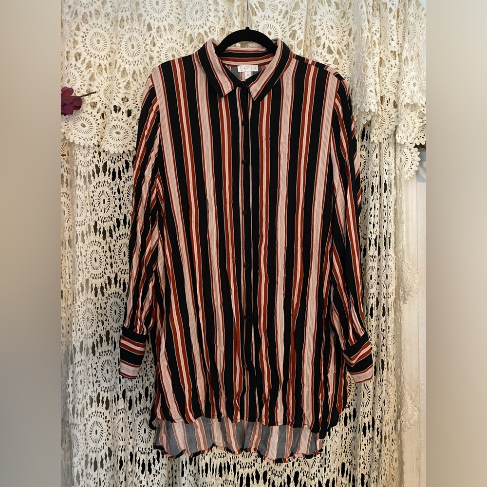 Size 1x Leith Tunic in a gorgeous tabacco and pink stripe